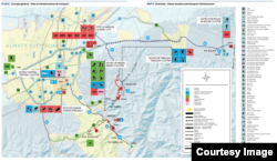 Алматыдағы олимпиада нысандарының орналасу картасы (Алматының кандидаттық кітабынан алынған скриншот). Суретті бассаңыз үлкейеді.